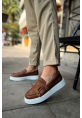 MirgeShoes Taba Tokalı Erkek Loafer Ayakkabı Kalın Yüksek BYZ Taban MRG01062735