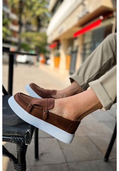 MirgeShoes Taba Tokalı Erkek Loafer Ayakkabı Kalın Yüksek BYZ Taban MRG01062735