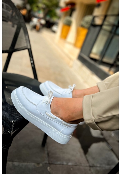 MirgeShoes Beyaz Bağcıklı Erkek Loafer Ayakkabı Yüksek Kalın BYZ Taban MRG01062737