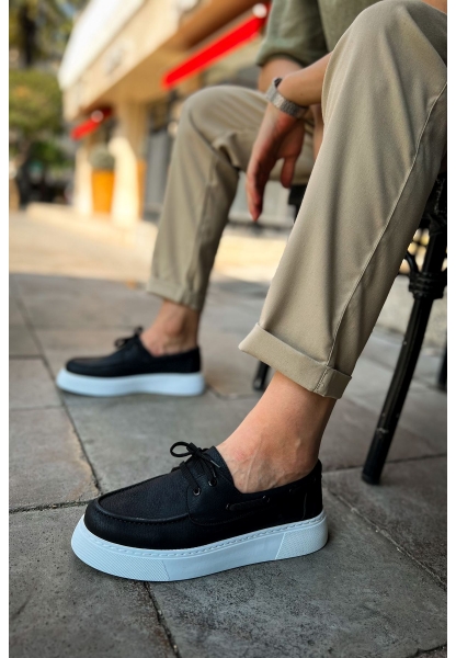 MirgeShoes Siyah Bağcıklı Erkek Loafer Ayakkabı Yüksek Kalın BYZ Taban MRG01062737
