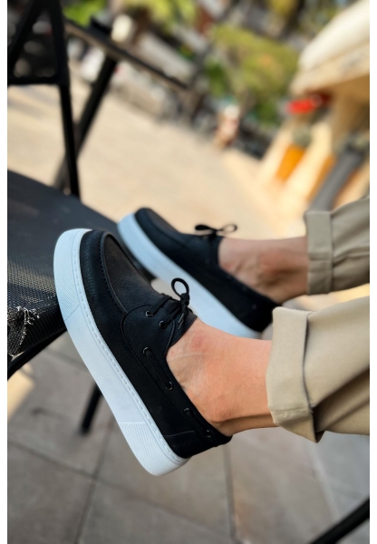 MirgeShoes Siyah Bağcıklı Erkek Loafer Ayakkabı Yüksek Kalın BYZ Taban MRG01062737