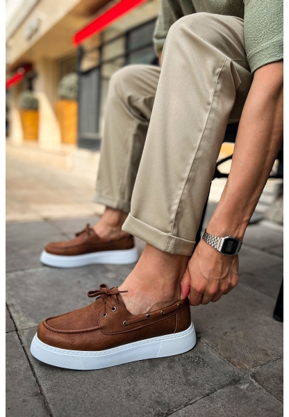MirgeShoes Taba Bağcıklı Erkek Loafer Ayakkabı Yüksek Kalın BYZ Taban MRG01062737