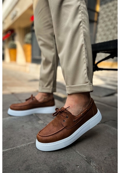 MirgeShoes Taba Bağcıklı Erkek Loafer Ayakkabı Yüksek Kalın BYZ Taban MRG01062737