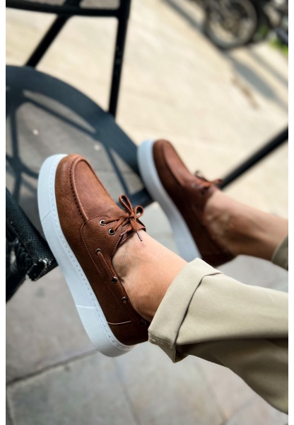 MirgeShoes Taba Bağcıklı Erkek Loafer Ayakkabı Yüksek Kalın BYZ Taban MRG01062737