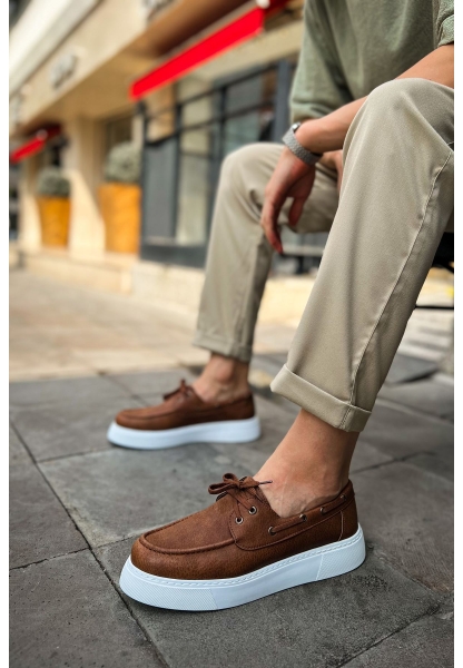 MirgeShoes Taba Bağcıklı Erkek Loafer Ayakkabı Yüksek Kalın BYZ Taban MRG01062737