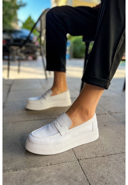 MirgeShoes Beyaz Bağcıksız Erkek Loafer Ayakkabı Yüksek Kalın BYZ Taban MRG01062739