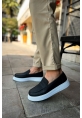 MirgeShoes Siyah Bağcıksız Erkek Loafer Ayakkabı Yüksek Kalın BYZ Taban MRG01062739