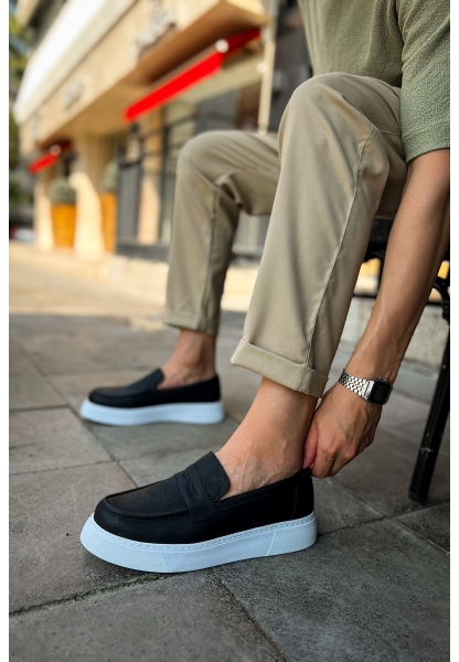 MirgeShoes Siyah Bağcıksız Erkek Loafer Ayakkabı Yüksek Kalın BYZ Taban MRG01062739
