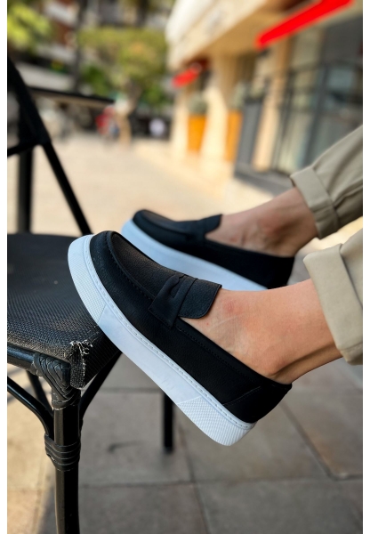 MirgeShoes Siyah Bağcıksız Erkek Loafer Ayakkabı Yüksek Kalın BYZ Taban MRG01062739