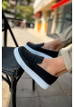 MirgeShoes Siyah Bağcıksız Erkek Loafer Ayakkabı Yüksek Kalın BYZ Taban MRG01062739