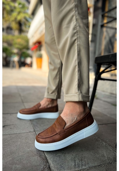 MirgeShoes Taba Bağcıksız Erkek Loafer Ayakkabı Yüksek Kalın BYZ Taban MRG01062739