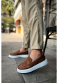 MirgeShoes Taba Bağcıksız Erkek Loafer Ayakkabı Yüksek Kalın BYZ Taban MRG01062739