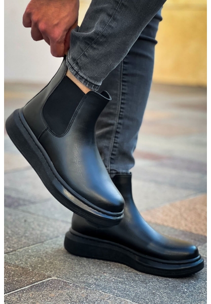 MirgeShoes Siyah Lastikli Erkek Klasik Chelsea Bot Kalın SYH Taban MRG01062931