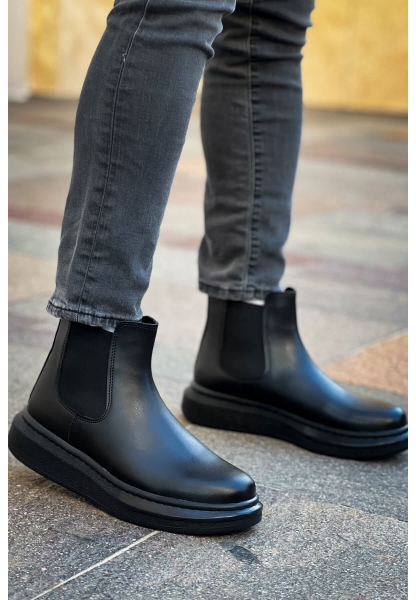MirgeShoes Siyah Lastikli Erkek Klasik Chelsea Bot Kalın SYH Taban MRG01062931