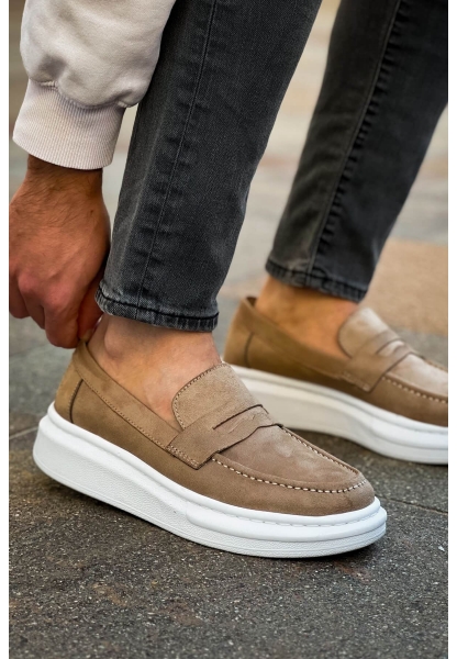 MirgeShoes Vizon Bağcıksız Erkek Loafer Ayakkabı Süet Yüksek Kalın BYZ Taban MRG01062933
