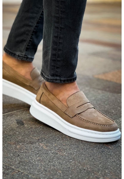 MirgeShoes Vizon Bağcıksız Erkek Loafer Ayakkabı Süet Yüksek Kalın BYZ Taban MRG01062933