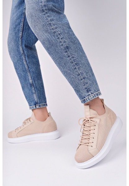 MirgeShoes Bej Bağcıklı Erkek Casual Ayakkabı Rahat Kalın BYZ Taban MRG01062937