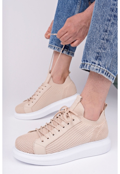 MirgeShoes Bej Bağcıklı Erkek Casual Ayakkabı Rahat Kalın BYZ Taban MRG01062937