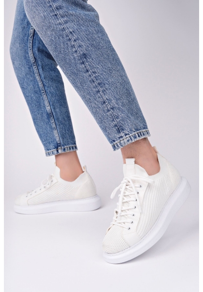 MirgeShoes Beyaz Bağcıklı Erkek Casual Ayakkabı Rahat Kalın BYZ Taban MRG01062937