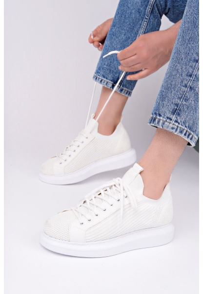MirgeShoes Beyaz Bağcıklı Erkek Casual Ayakkabı Rahat Kalın BYZ Taban MRG01062937