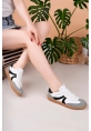 MirgeShoes Beyaz-Siyah-Gri Bağcıklı Kadın Günlük Spor Ayakkabı Rahat KHV Taban MRG01062939