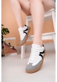 MirgeShoes Beyaz-Siyah-Gri Bağcıklı Kadın Günlük Spor Ayakkabı Rahat KHV Taban MRG01062939