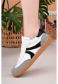 MirgeShoes Beyaz-Siyah-Gri Bağcıklı Kadın Günlük Spor Ayakkabı Rahat KHV Taban MRG01062939