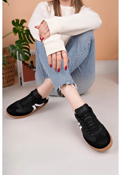 MirgeShoes Siyah-Beyaz Bağcıklı Kadın Günlük Spor Ayakkabı Rahat KHV Taban MRG01062939