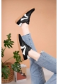 MirgeShoes Siyah-Beyaz Bağcıklı Kadın Günlük Spor Ayakkabı Rahat KHV Taban MRG01062939
