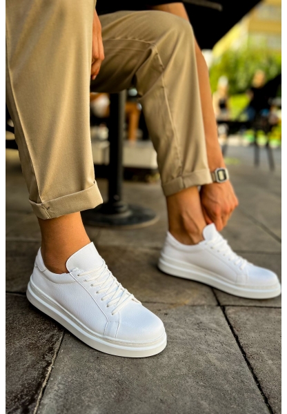 MirgeShoes Beyaz Bağcıklı Unisex Santoni Spor Ayakkabı Rahat BYZ Taban MRG01063297