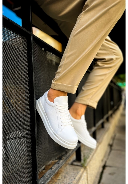 MirgeShoes Beyaz Bağcıklı Unisex Santoni Spor Ayakkabı Rahat BYZ Taban MRG01063297
