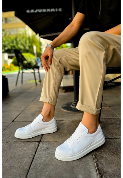 MirgeShoes Beyaz Bağcıklı Unisex Santoni Spor Ayakkabı Rahat BYZ Taban MRG01063297