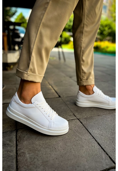 MirgeShoes Beyaz Bağcıklı Unisex Santoni Spor Ayakkabı Rahat BYZ Taban MRG01063297