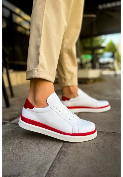MirgeShoes Beyaz-Kırmızı Bağcıklı Erkek Santoni Spor Ayakkabı Rahat BYZ Taban MRG01063297
