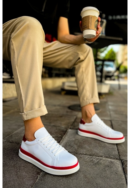 MirgeShoes Beyaz-Kırmızı Bağcıklı Erkek Santoni Spor Ayakkabı Rahat BYZ Taban MRG01063297