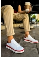 MirgeShoes Beyaz-Kırmızı Bağcıklı Erkek Santoni Spor Ayakkabı Rahat BYZ Taban MRG01063297
