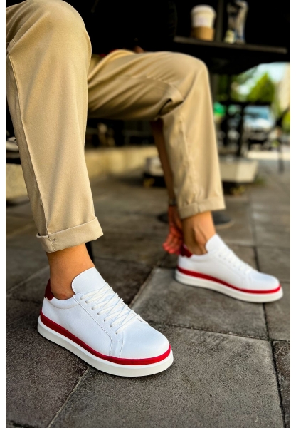 MirgeShoes Beyaz-Kırmızı Bağcıklı Erkek Santoni Spor Ayakkabı Rahat BYZ Taban MRG01063297