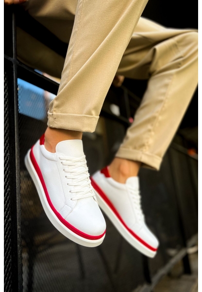 MirgeShoes Beyaz-Kırmızı Bağcıklı Erkek Santoni Spor Ayakkabı Rahat BYZ Taban MRG01063297