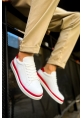 MirgeShoes Beyaz-Kırmızı Bağcıklı Erkek Santoni Spor Ayakkabı Rahat BYZ Taban MRG01063297