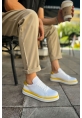 MirgeShoes Beyaz-Sarı Bağcıklı Erkek Santoni Spor Ayakkabı Rahat BYZ Taban MRG01063297
