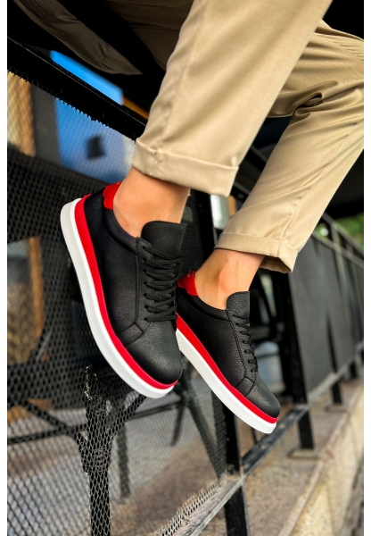 MirgeShoes Siyah-Kırmızı Bağcıklı Erkek Santoni Spor Ayakkabı Rahat BYZ Taban MRG01063297