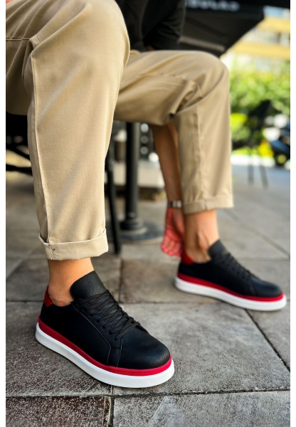 MirgeShoes Siyah-Kırmızı Bağcıklı Erkek Santoni Spor Ayakkabı Rahat BYZ Taban MRG01063297