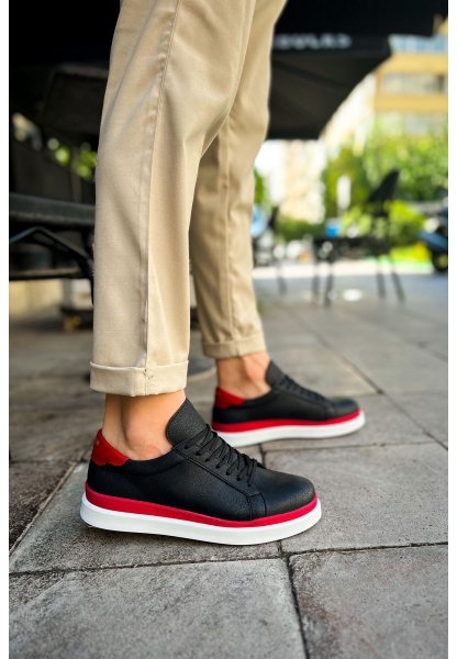 MirgeShoes Siyah-Kırmızı Bağcıklı Erkek Santoni Spor Ayakkabı Rahat BYZ Taban MRG01063297