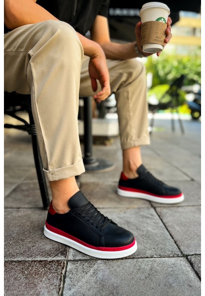 MirgeShoes Siyah-Kırmızı Bağcıklı Erkek Santoni Spor Ayakkabı Rahat BYZ Taban MRG01063297