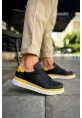 MirgeShoes Siyah-Sarı Bağcıklı Erkek Santoni Spor Ayakkabı Rahat BYZ Taban MRG01063297