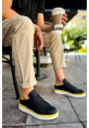 MirgeShoes Siyah-Sarı Bağcıklı Erkek Santoni Spor Ayakkabı Rahat BYZ Taban MRG01063297