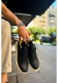 MirgeShoes Siyah-Sarı Bağcıklı Erkek Santoni Spor Ayakkabı Rahat BYZ Taban MRG01063297