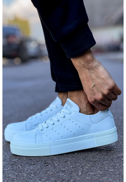 MirgeShoes Beyaz Bağcıklı Unisex Günlük Spor Ayakkabı Rahat Yüksek BYZ Taban MRG01063301