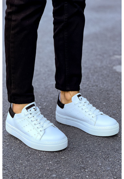 MirgeShoes Beyaz-Siyah Bağcıklı Unisex Günlük Spor Ayakkabı Rahat Yüksek BYZ Taban MRG01063301