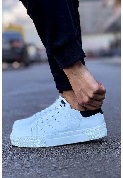 MirgeShoes Beyaz-Siyah Bağcıklı Unisex Günlük Spor Ayakkabı Rahat Yüksek BYZ Taban MRG01063301